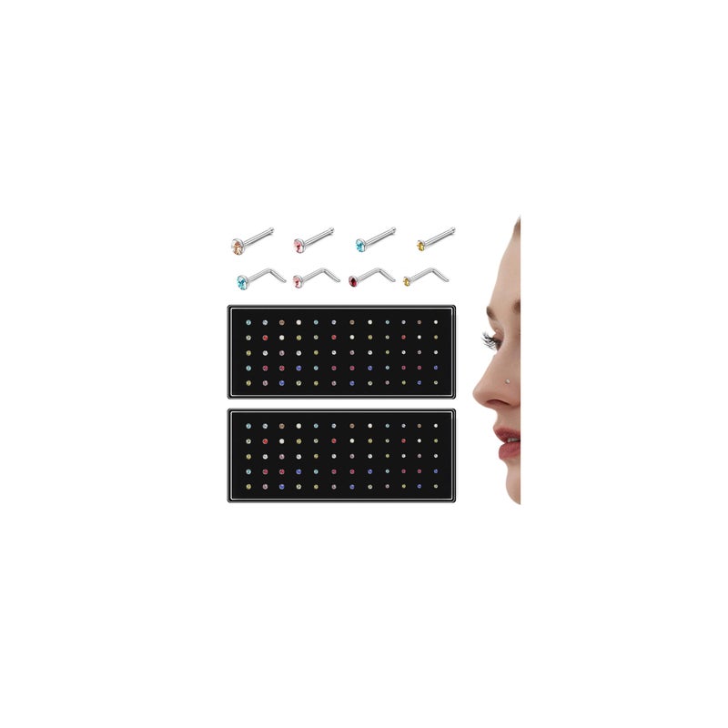 THUNARAZ 60-120pcs Stainless Steel Nose Studs Rings Piercing Pin Body Jewelry 22G 1.5mm 2mm 2.5mm (D:120PCS COLORFUL) - Image 1